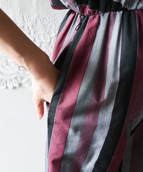 【Seek an nur】USA Multi Stripe Puff Jumpsuit