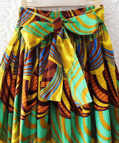 【tiny yearn】African batik Ribbon Flare Skirt