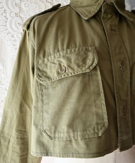 【Seek an nur】Greece Military Cropped Shirt/Khaki