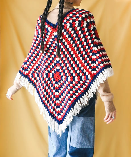 【tiny yearn】1970's Granny Square Crochet Poncho