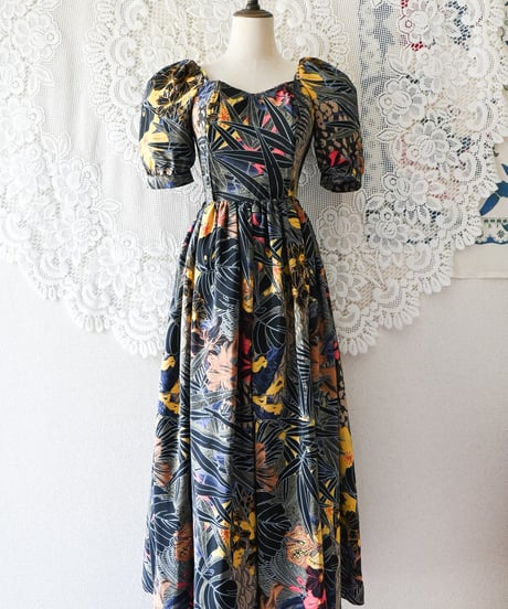 【Seek an nur】Euro Tropical Puff Flare Dress