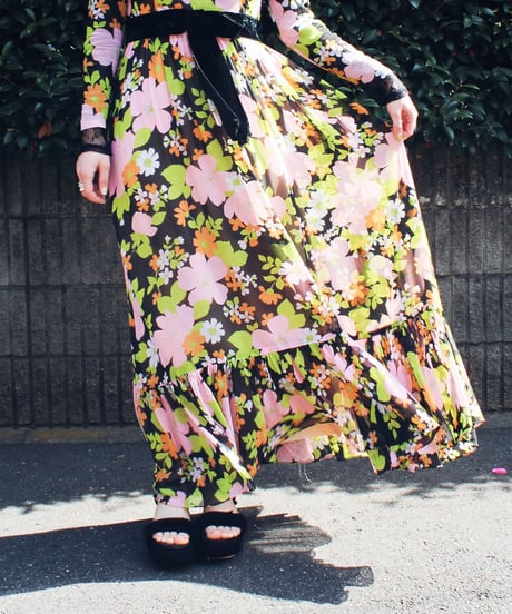 【tiny yearn】1970's Vintage Floral Sheer Maxi Dress