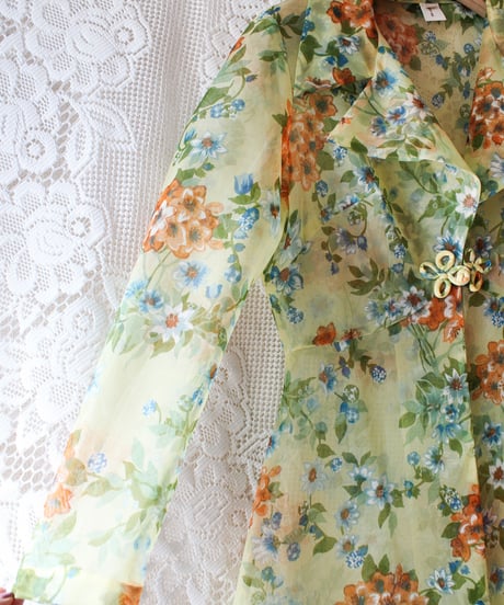 【tiny yearn】1970's Floral Sheer Maxi Dress Gown