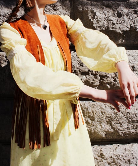 【tiny yearn】1970's USA Floral Lace Sheer Maxi Dress