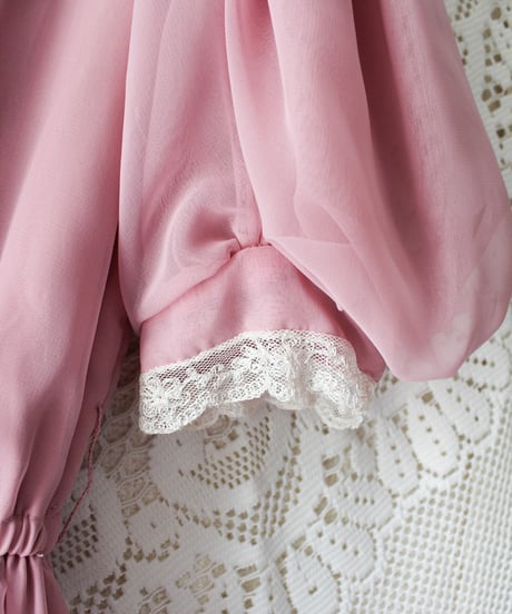 【Seek an nur】Lace Puff sleeve Sheer Long Dress