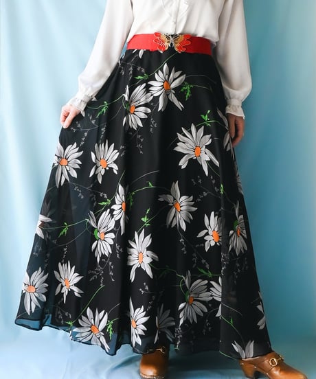 【tiny yearn】1970's Euro Floral Sheer Maxi Skirt