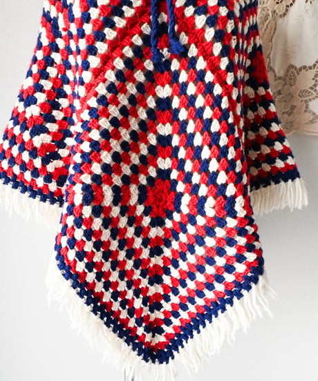 【tiny yearn】1970's Granny Square Crochet Poncho