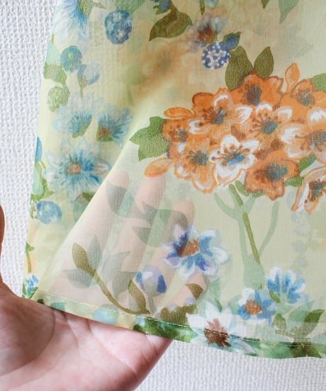 【tiny yearn】1970's Floral Sheer Maxi Dress Gown