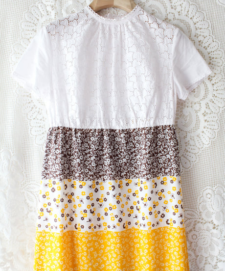 【tiny yearn】1970's Lace Floral Frill Maxi Dress