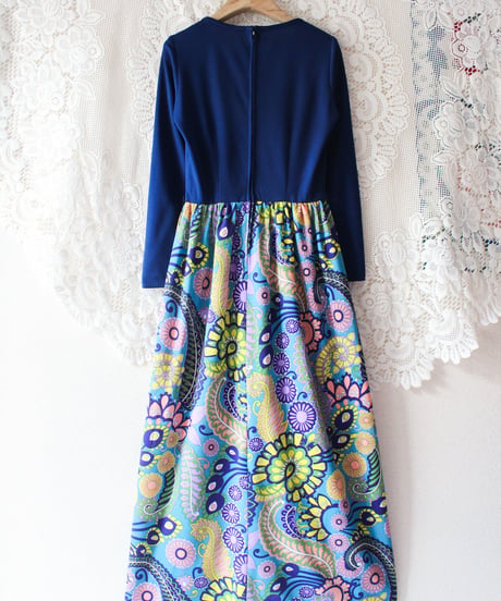 【tiny yearn】1970's Floral Psychedelic Maxi Dress