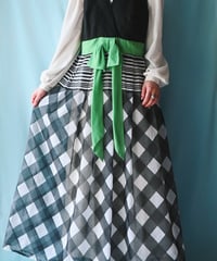 【tiny yearn】1970's Ribbon Sheer Check Maxi Dress