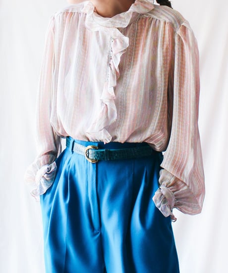 【tiny yearn】Frill Design Mulch Stripe Sheer Blouse