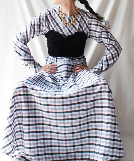 【Seek an nur】Check Flare Maxi Dress