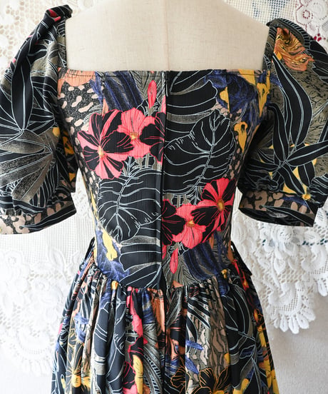 【Seek an nur】Euro Tropical Puff Flare Dress