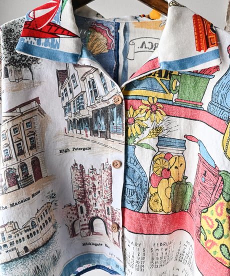【curoam】Vintage tea towel patchwork shirt