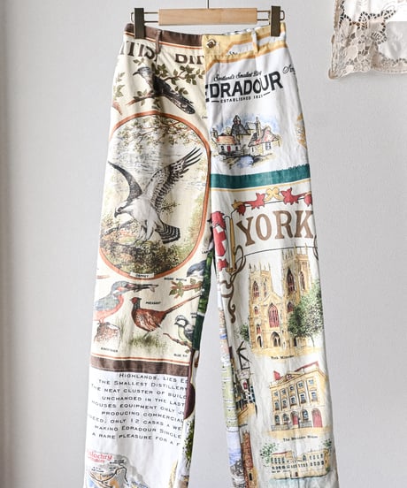 【curoam】Vintage tea towel patchwork pants