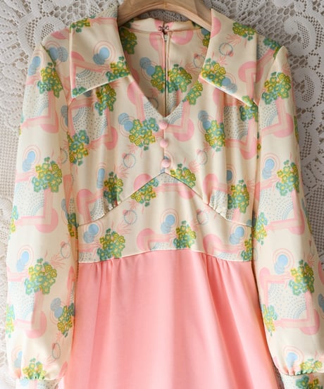 【tiny yearn】1970's Floral Geometric Maxi Dress