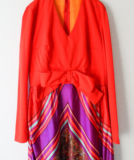 【tiny yearn】1970’s Oriental Pattern Maxi Dress