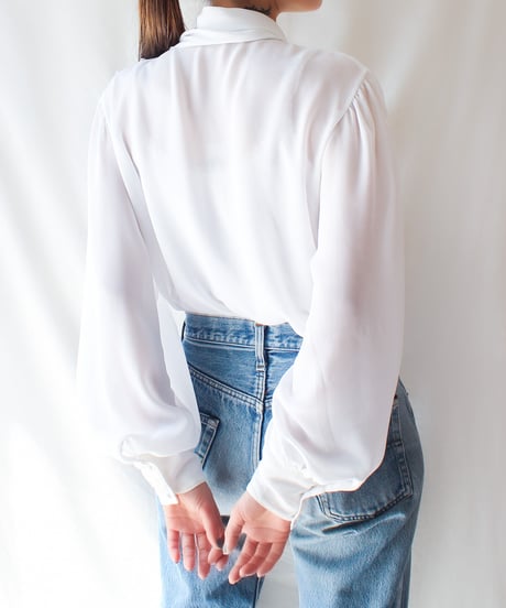 【Seek an nur】White Embroidered Pleats Sheer Blouse
