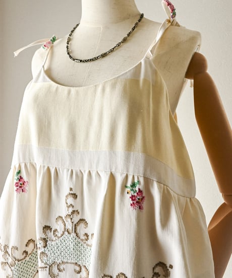 【Seek an nur】Vintage embroidered fabric cami dress