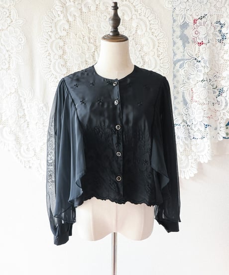 【Seek an nur】Italy Black Sheer Blouse