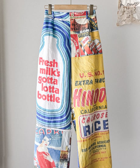 【curoam】Vintage tea towel patchwork pants
