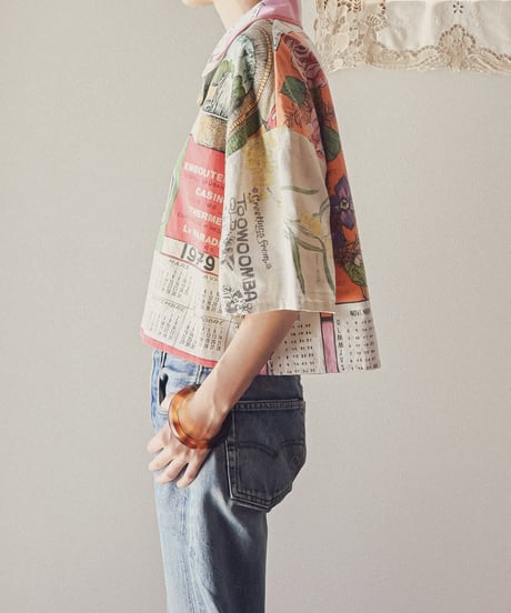 【curoam】Vintage tea towel patchwork shirt