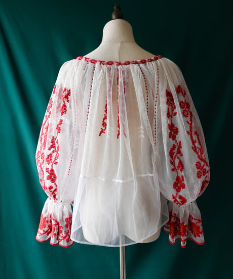 【Seek an nur】Romanian Vintage Embroidered Tulle Blouse