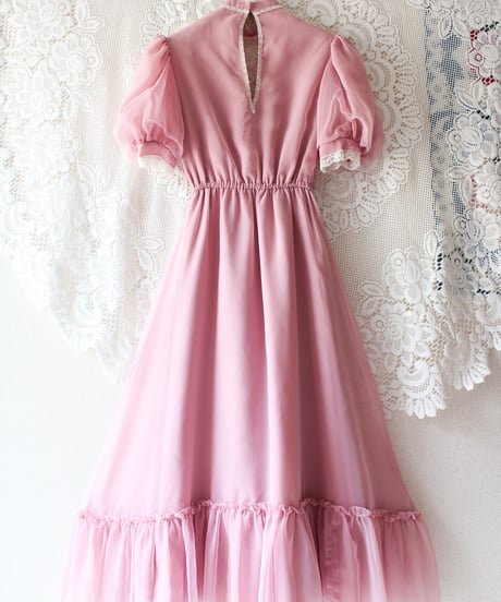 【Seek an nur】Lace Puff sleeve Sheer Long Dress