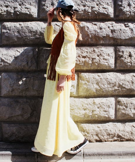 【tiny yearn】1970's USA Floral Lace Sheer Maxi Dress