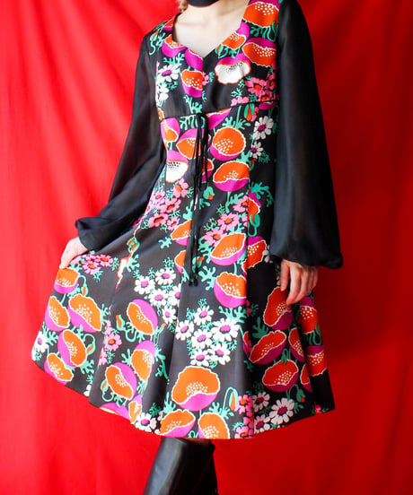 【tiny yearn】1970's German Trevira Floral Dress