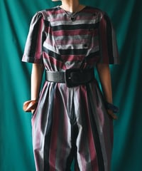 【Seek an nur】USA Multi Stripe Puff Jumpsuit