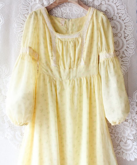【tiny yearn】1970's USA Floral Lace Sheer Maxi Dress