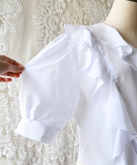 【Seek an nur】Euro Frill White Tie Blouse