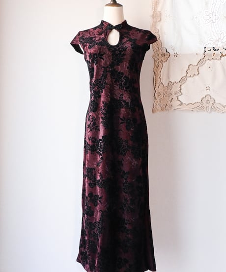 【Seek an nur】France Flocked Velour Chinese Dress