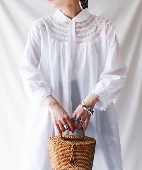 【Seek an nur】Euro Round Lace Night Shirt Dress