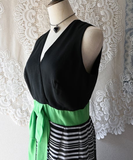 【tiny yearn】1970's Ribbon Sheer Check Maxi Dress