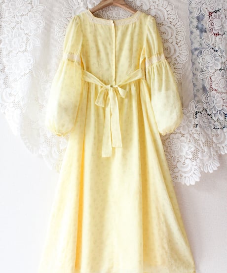 【tiny yearn】1970's USA Floral Lace Sheer Maxi Dress