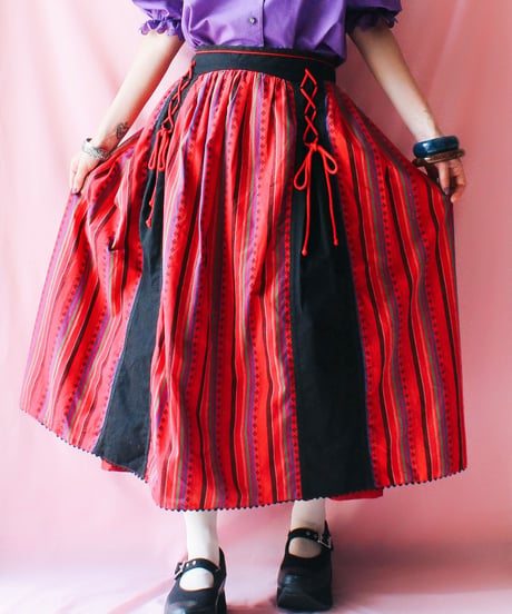 【tiny yearn】Euro Mulch Stripe Flare Trachten Skirt