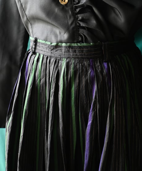 【Seek an nur】Euro Stripe Silk Flare Skirt