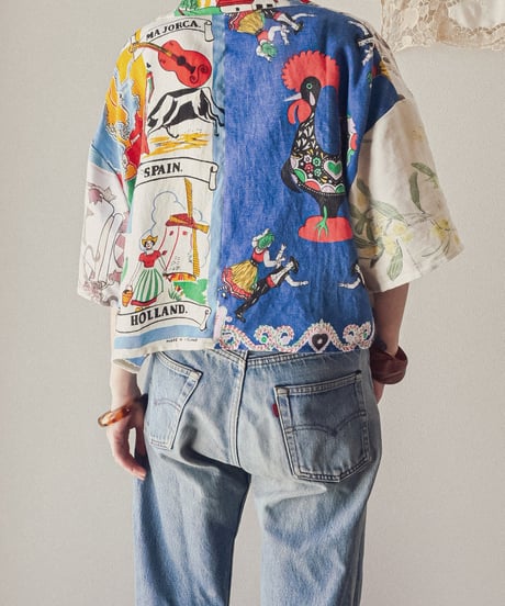 【curoam】Vintage tea towel patchwork shirt