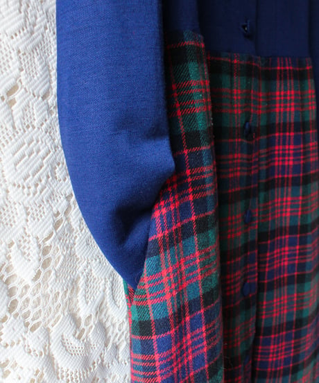 【tiny yearn】1970's Check Knit Shirt Maxi Dress