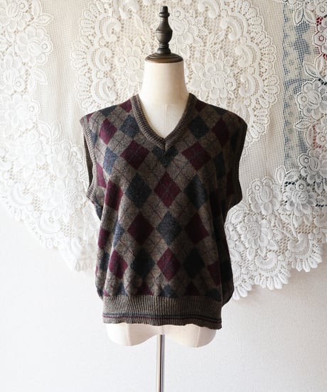 【tiny yearn】Italy Argyle Check Knit Vest