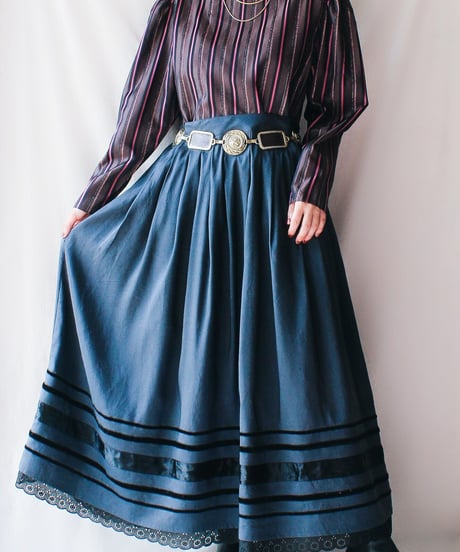 【Seek an nur】Euro Ribbon Lace Silk Maxi Skirt