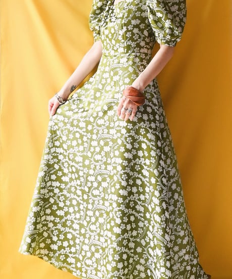 【tiny yearn】Floral Jacquard Puff Maxi Dress