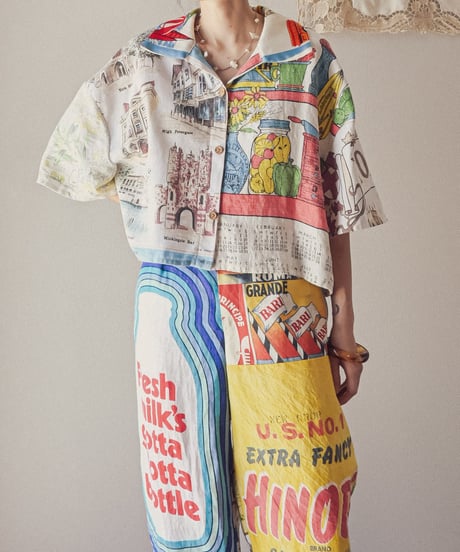 【curoam】Vintage tea towel patchwork pants