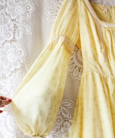 【tiny yearn】1970's USA Floral Lace Sheer Maxi Dress