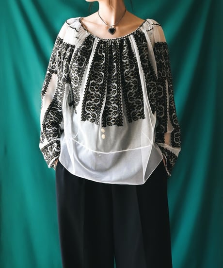 【Seek an nur】Romanian Vintage Beaded Tulle Blouse