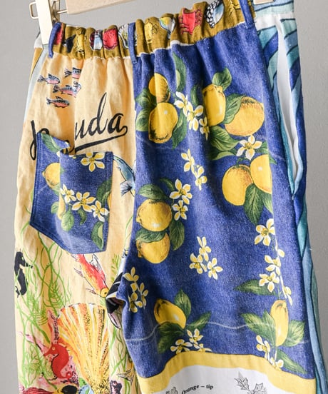【curoam】Vintage tea towel patchwork pants