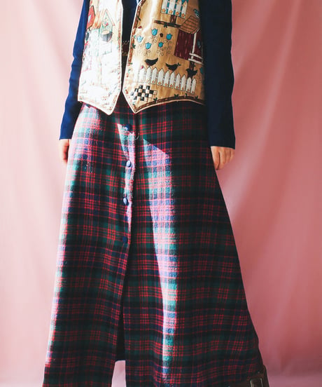 【tiny yearn】1970's Check Knit Shirt Maxi Dress